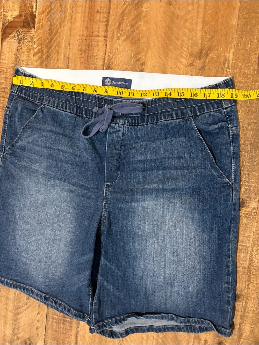 Democracy Faded Blue Drawstring Denim Shorts